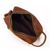 Most Quality Solid Color Simple Wear Resistant Men Genuine Leather Cosmetic Bag